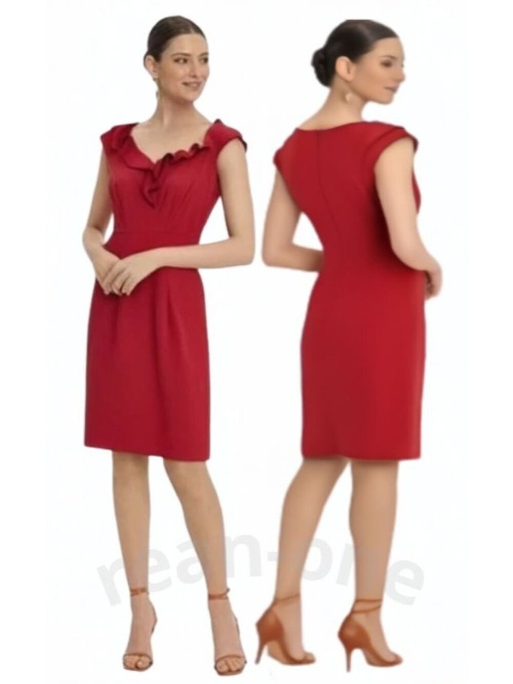 Sandra Darren Women’s Ruffle Front V-Neck Cap Sleeve Sheath Dress Size 8